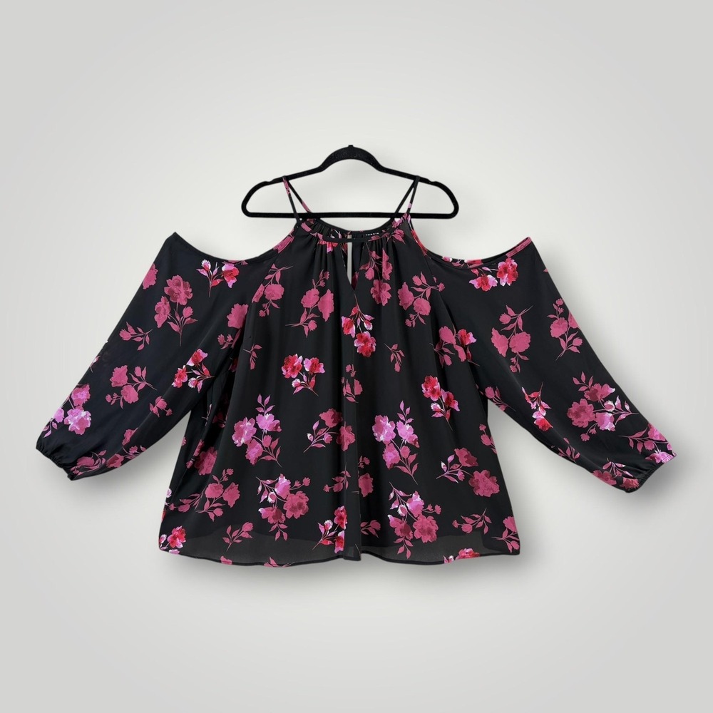 Torrid Blouse Womens 4X Black Pink Floral Cold Shoulder Tunic NWT